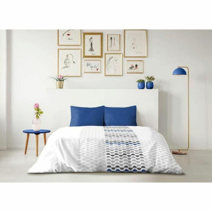 AMBROISIE Juego nórdico de microfibra - 1 funda nórdica 220 x 240 cm + 2 fundas de almohada 63 x 63 cm - Azul 1