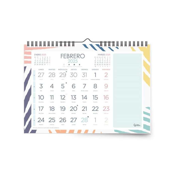 Calendario Espiral Pared Liderpapel Joven 2025 Numeros Grandes 44x32 cm Papel 128 gr Con Pegatinas 1