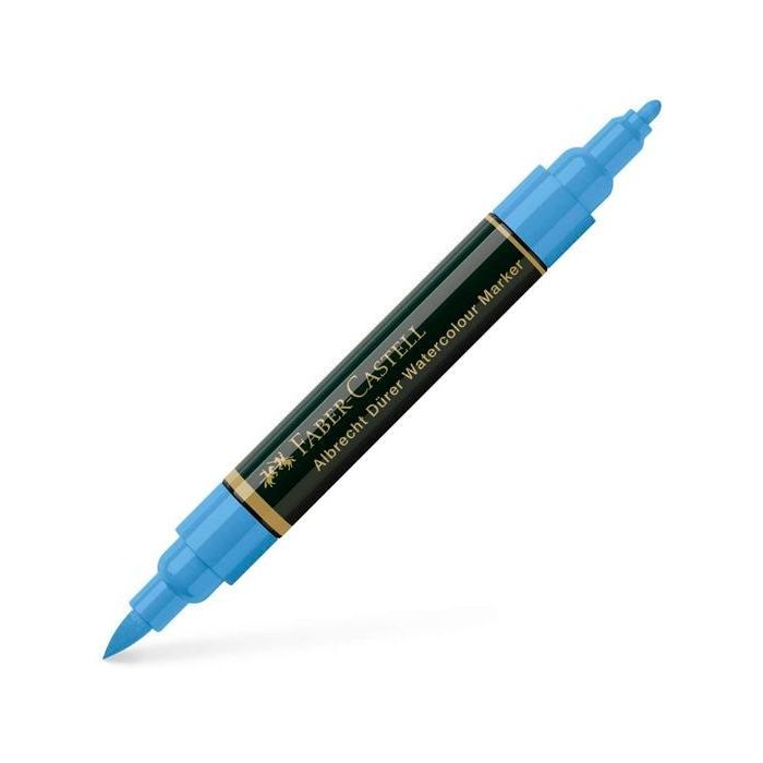 Faber Castell Rotulador Dürer Watercolour Doble Punta Media y Pincel, Tinta Soluble al Agua, Azul Ultramar (4 Unidades) (4 Unidades)