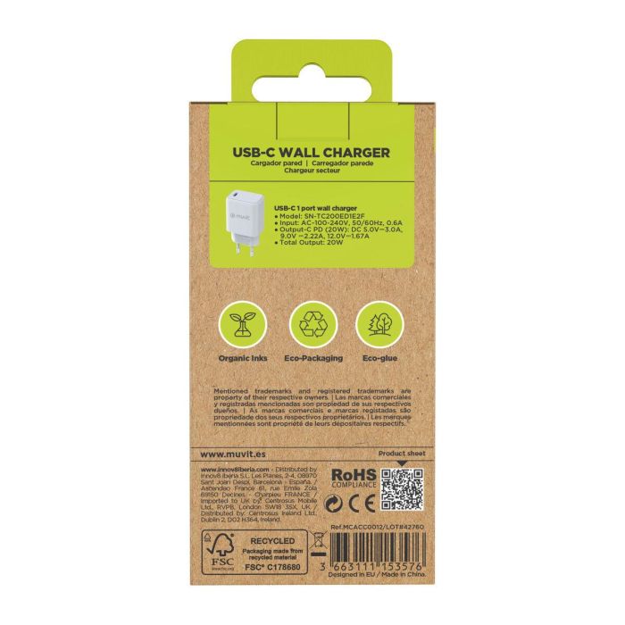 muvit for change cargador de pared Tipo C PD 20W blanco 3 muvit for change cargador de pared Tipo C PD 20W blanco 3