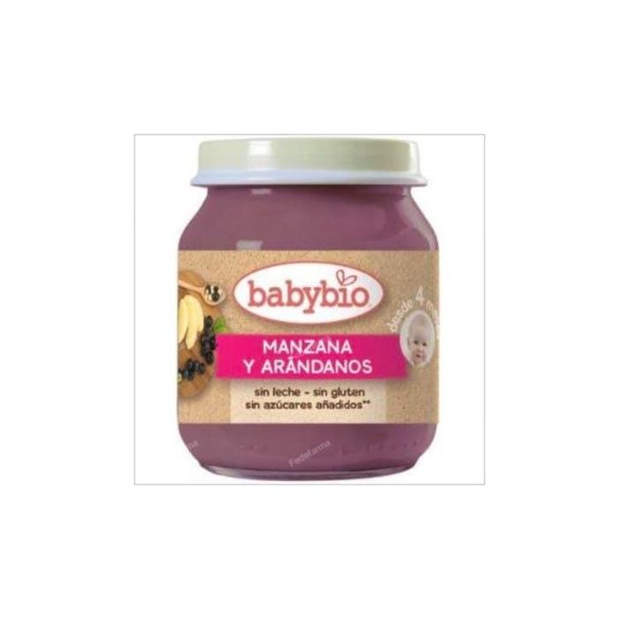 Babybio Potito de Manzana y Arándano Ecológico para Bebés +4 Meses, Tarro de 130g