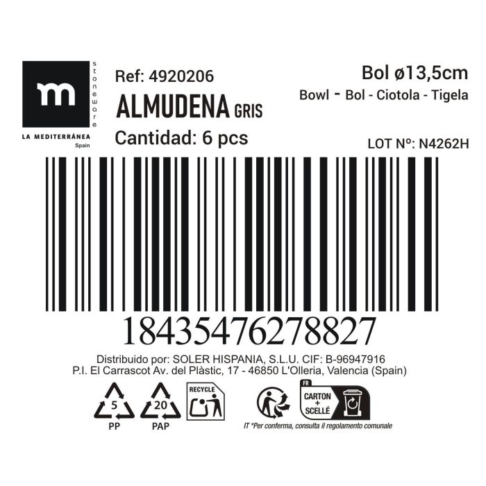 La Mediterranea Bol "Almudena" Gris Ø13.5 cm (24 Unidades) 2