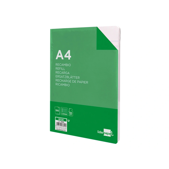 Liderpapel Recambio A4 100 Hojas 60gr Pauta 5ª 2.5mm con Margen 4 Taladros 2