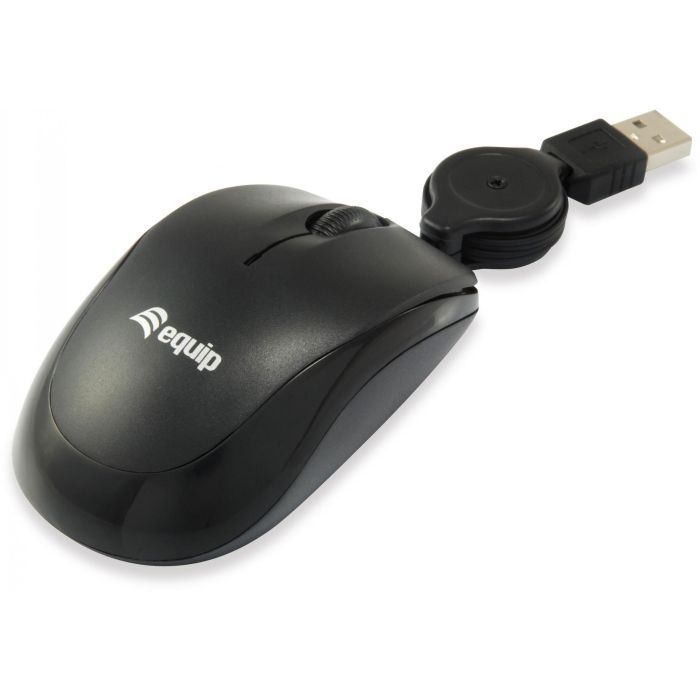 Equip 245103 Ratón Óptico USB Ambidextro 1000 DPI para Viajes Negro Cable Retráctil