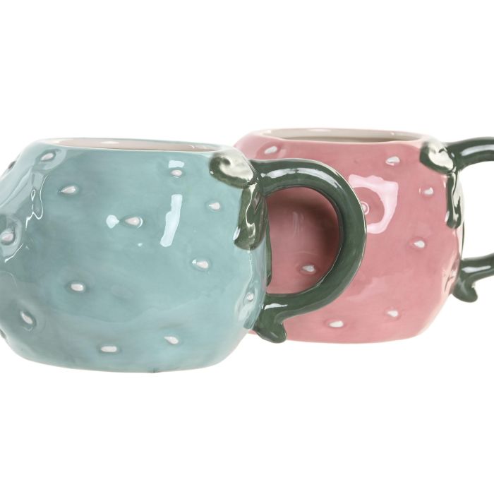 Mug Shabby DKD Home Decor Azul Celeste Rosa 11 x 9 x 16 cm (4 Unidades) 1