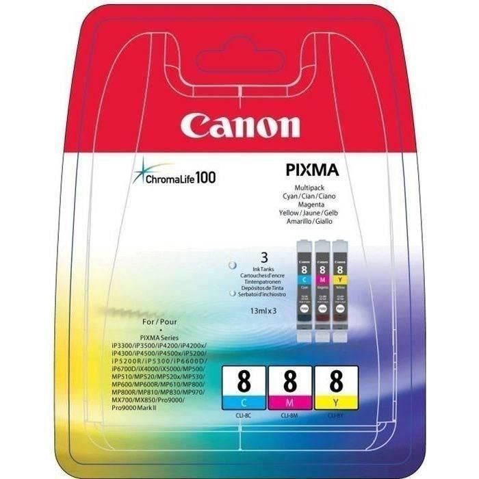 Canon Tinta Multipack C-M-Y Ip 4200-5200-5200R-6600D-4300-5300-4500-6700D - Pro 9000 - Mp 500-800-830-530-600-610 Pack 3 - Cli 8