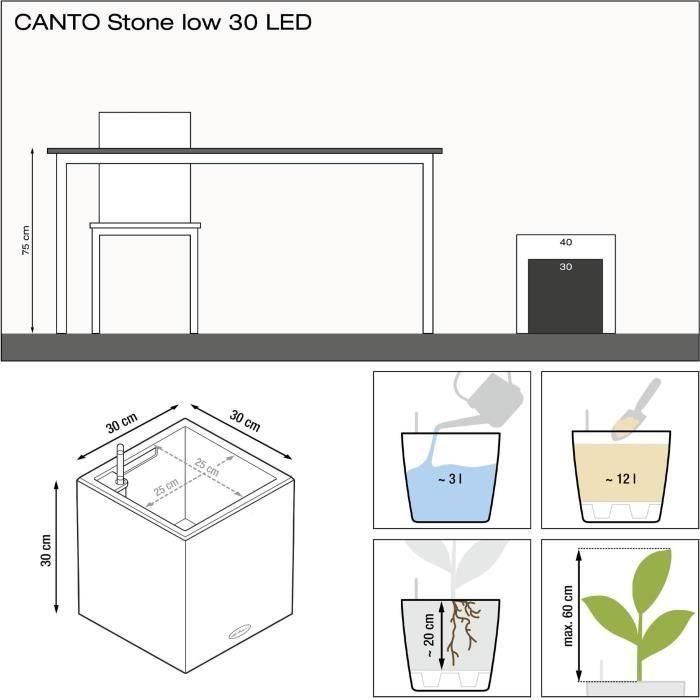 Macetero LECHUZA Canto Stone Cube 30 - kit LED completo, negro grafito 2