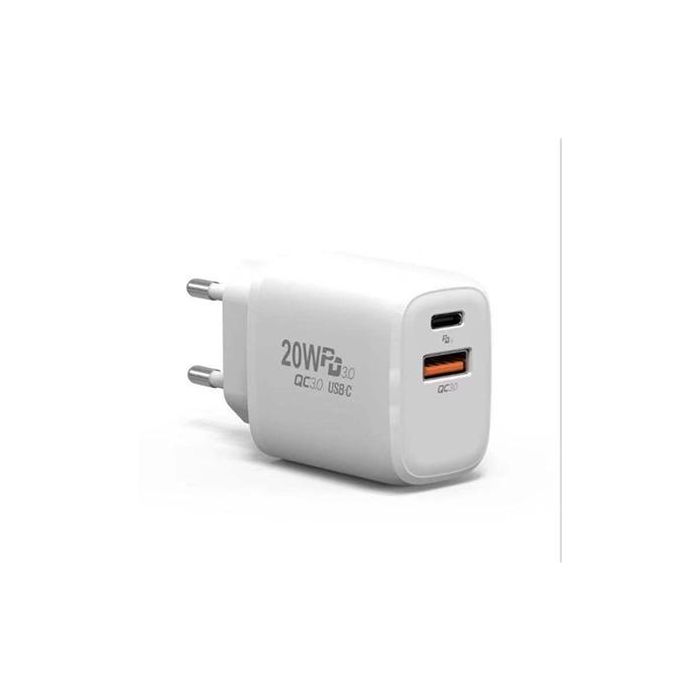 Elbe CARG-2037-QC Cargador de Pared Dual USB+Type C PD+QC3.0 20W Blanco 1 Elbe CARG-2037-QC Cargador de Pared Dual USB+Type C PD+QC3.0 20W Blanco 1