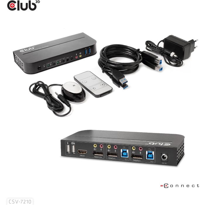 Club3D KVM Switch 4K60Hz 2x DisplayPort a HDMI o DisplayPort / 2x USB / Audio 8
