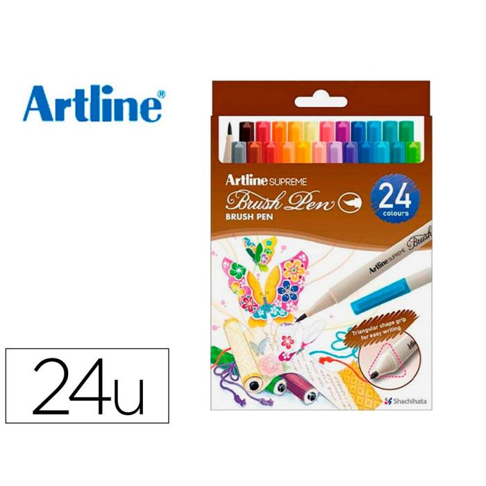 Rotulador Artline Supreme Brush Epfs Pintura Base De Agua Punta Tipo Pincel Trazo Fino Bolsa De 24 Unidades