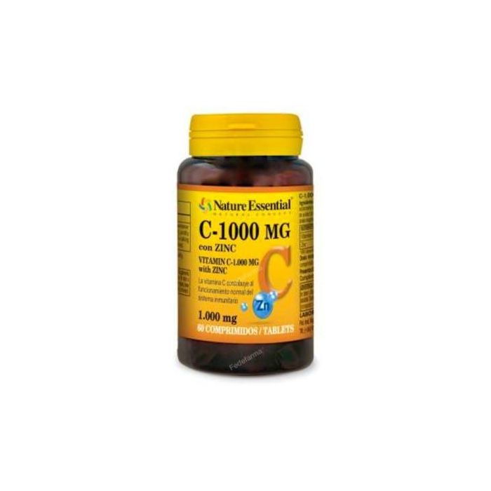 NATURE ESSENTIAL Vitamina C 1000mg + Zinc 60 Comprimidos - Apoyo al Sistema Inmune con Naranja