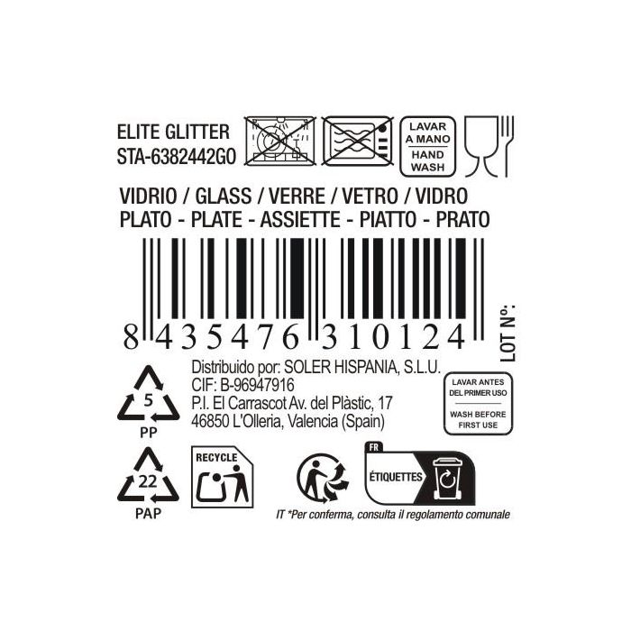 Inde Bajoplato de Vidrio 31 cm Elite Glit Oro Sta Clara - Plato de Servicio o Decoración 31.6 cm x 30.8 cm x 1.6 cm (6 Unidades)