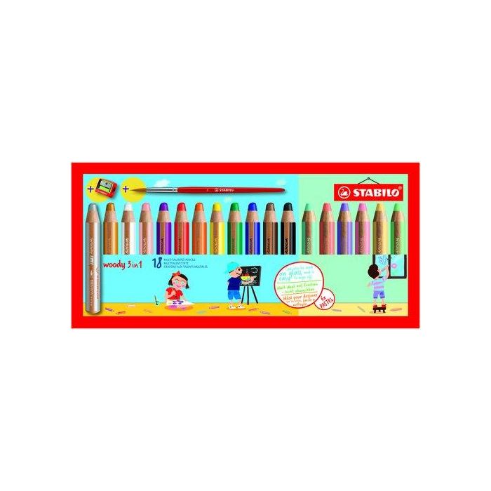 Lapices De Colores Stabilo Woody 3 En 1 Pastel Estuche De 18 (Incluye Sacapuntas)