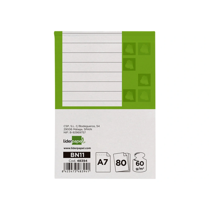 Liderpapel Bloc de notas A7 horizontal 80 hojas 60g/m2 perforado 2