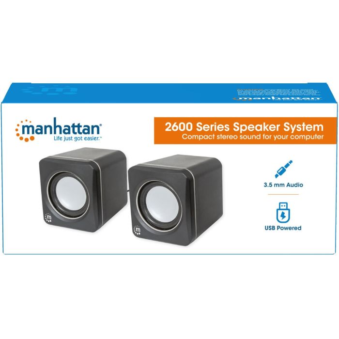 MANHATTAN 2600 Series Stereolautsprecher ber 3.5 mm-Klinkenstecker Strom ber USB-A kompaktes Format fr PCs und Notebooks schwarz 2