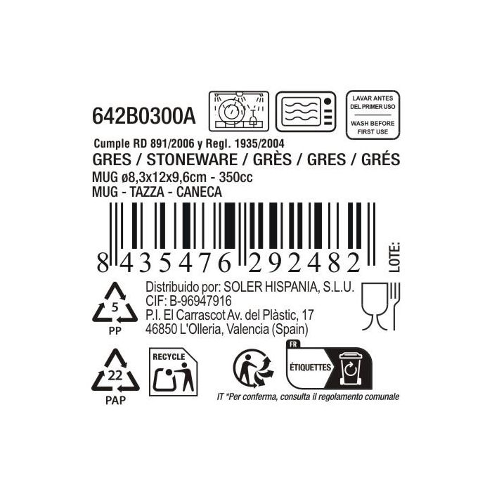 Inde Mug Blanca 350 cc Ø8,3x12x9,6cm (12 Unidades) 2