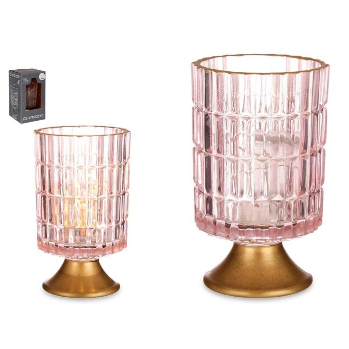 Farol LED Pie Metal Rosa Giftdecor 10.7x18x10.7 cm, Vidrio, Oro, 12 LED (6 Unidades) Farol LED Pie Metal Rosa Giftdecor 10.7x18x10.7 cm, Vidrio, Oro, 12 LED (6 Unidades)