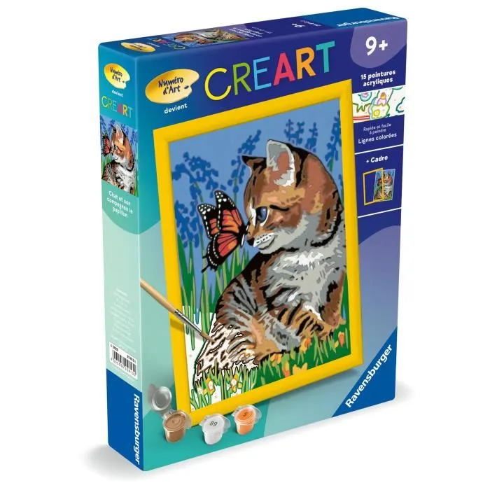 Ravensburger 25813 Kit de Pintura por Números CreArt Kids Gato y su Compañera la Mariposa 18x24cm Edades 9 3