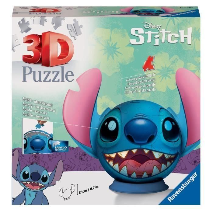 Ravensburger 11574 Puzzle Ball 3D Stitch con Orejas, 72 Piezas, Lilo y Stitch, para +6 años