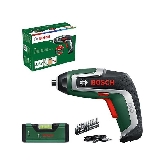 Bosch IXO 7 Atornilladora a Batería 3.6V con 32 Accesorios, Portabrocas Rápido, 3-5.5 Nm, Luz LED, Negro/Verde 2