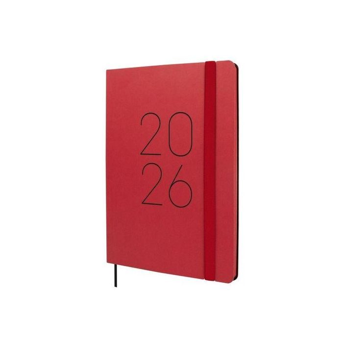 Agenda Anual (2026) Finocam Flexi Lisa Cosida Tapa Flexible Con Goma Fa5 148X210 S/V Rojo