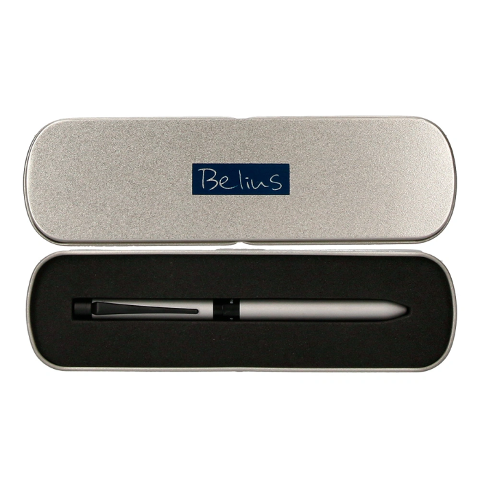 Belius Boligrafo Multifuncion 3 en 1 Zurich Cuerpo Plateado Tinta Negra y Roja Portaminas 0.5 mm en Estuche 1