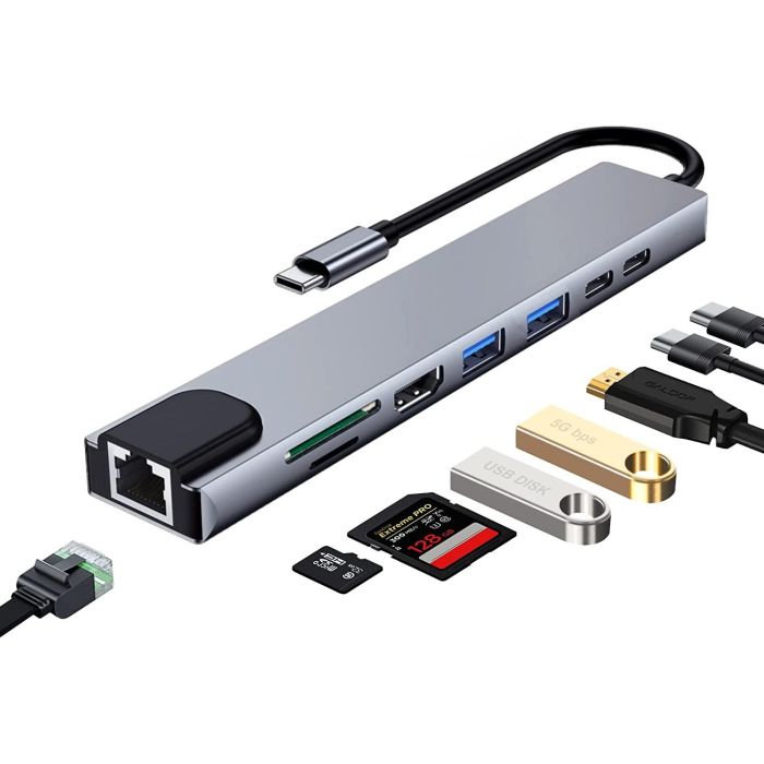 Ewent EW1146 Base Docking USB-C Multipuerto 8 en 1 con HDMI 4K, Power Delivery 87W, LAN Gigabit, USB, Lector SD/MicroSD Gris Aluminio 1 Ewent EW1146 Base Docking USB-C Multipuerto 8 en 1 con HDMI 4K, Power Delivery 87W, LAN Gigabit, USB, Lector SD/MicroSD Gris Aluminio 1