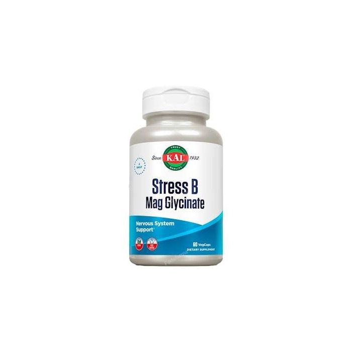 KAL Stres B Mag Glycinate 60Cap.Veg. Apoyo Sistema Nervioso y Relajación Muscular Vegano