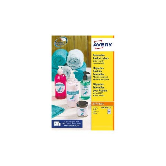 Etiquetas Adh.Impr.Avery A4 Blanca Redonda Removible Eco Caja 25H Ø63,5Mm 200Uds.(L4852Rev) 5 unidades