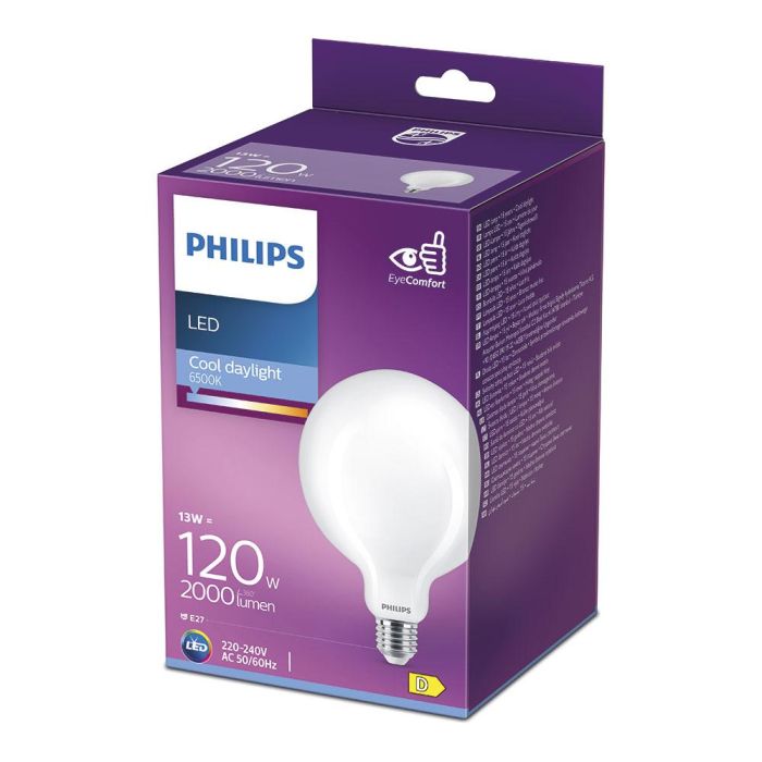 Bombilla globo led e27 13w 2000lm 6500k luz fría ø12,4x17,7cm philips 1