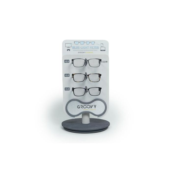 Groovy Expositor de Gafas de Lectura 24 Unidades con Protección Luz Azul, Todas las Dioptrías y Diseño Italiano para Sobremesa
