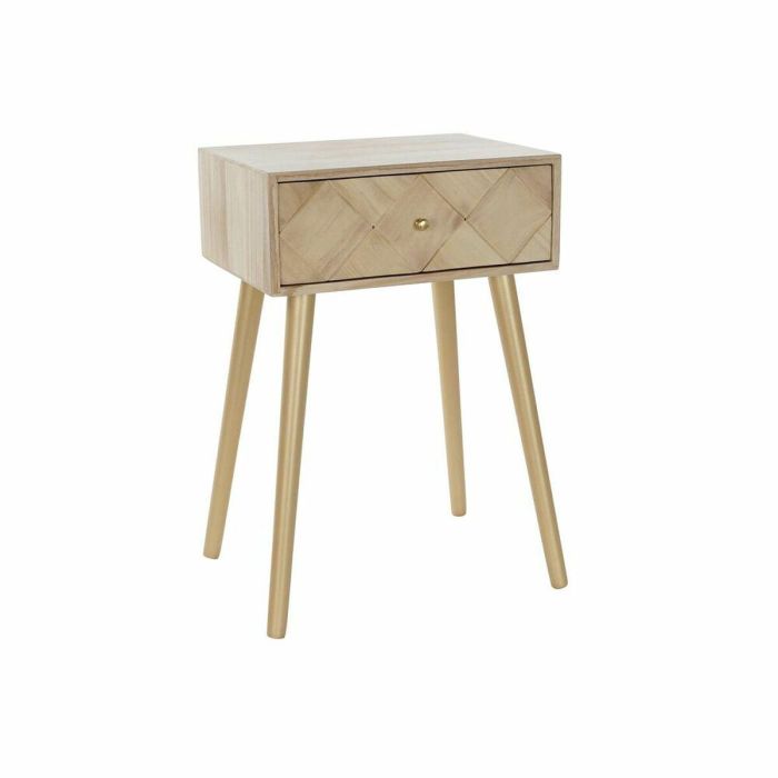 DKD Home Decor Mesita Auxiliar Rombo Moderna con 1 Cajón, Madera Pino Paulownia y Metal, Marrón Claro Dorado - 45x34x67 cm