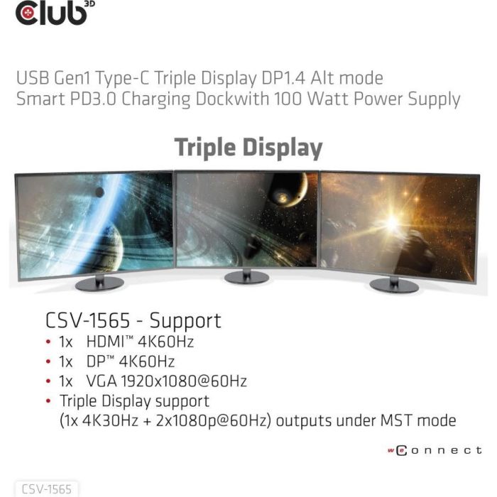 Club3D Docking USB-C Triple Display 4K HDMI/DP/VGA con 5xUSB 3.0, Ethernet y Carga PD 100W, Negro 2 Club3D Docking USB-C Triple Display 4K HDMI/DP/VGA con 5xUSB 3.0, Ethernet y Carga PD 100W, Negro 2