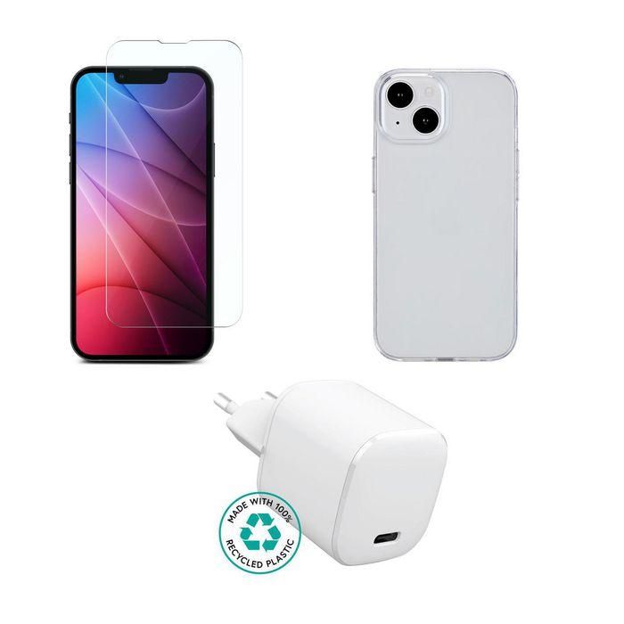 eSTUFF Kit de Carga y Protección para iPhone 16e/14: Cargador, Funda, Protector de Cristal - Caja Marrón