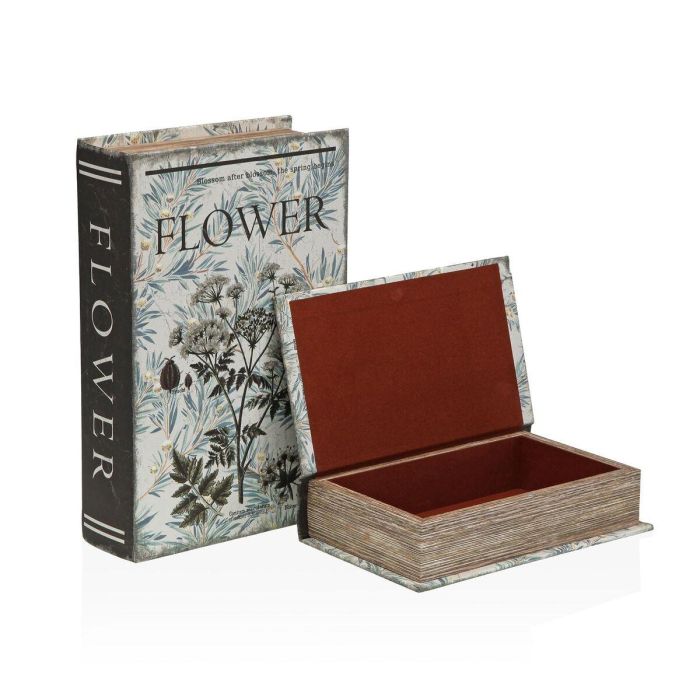 Caja Decorativa Versa Lienzo Madera MDF Flores Libro 0 Caja Decorativa Versa Lienzo Madera MDF Flores Libro 0
