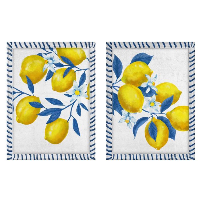 DKD Home Decor Cuadro Mediterráneo de Limones Azul y Amarillo 2 x 40 x 30 cm (4 Unidades) de MDF
