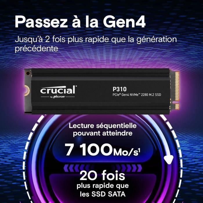 Crucial CT4000P310SSD5 SSD Interno P310 4 TB PCIe Gen4 NVMe M.2 con Disipador hasta 7100 MB/s Lectura 4