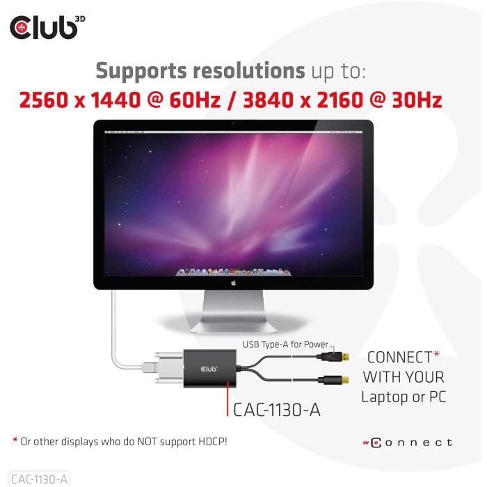 Club3D CAC-1130-A Adaptador Mini DisplayPort a DVI Dual Link HDCP Off, 3840x2160, 0.6m, Alimentación USB 4 Club3D CAC-1130-A Adaptador Mini DisplayPort a DVI Dual Link HDCP Off, 3840x2160, 0.6m, Alimentación USB 4
