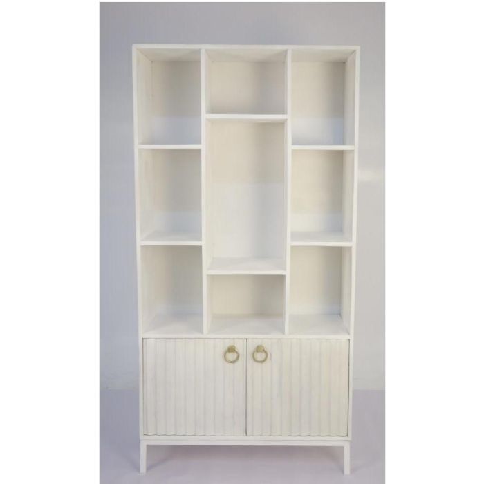 DKD Home Decor Estantería Moderna Blanca de Madera Mango y Metal con 2 Puertas y 6 Estantes Hecha a Mano 90x40x180 cm