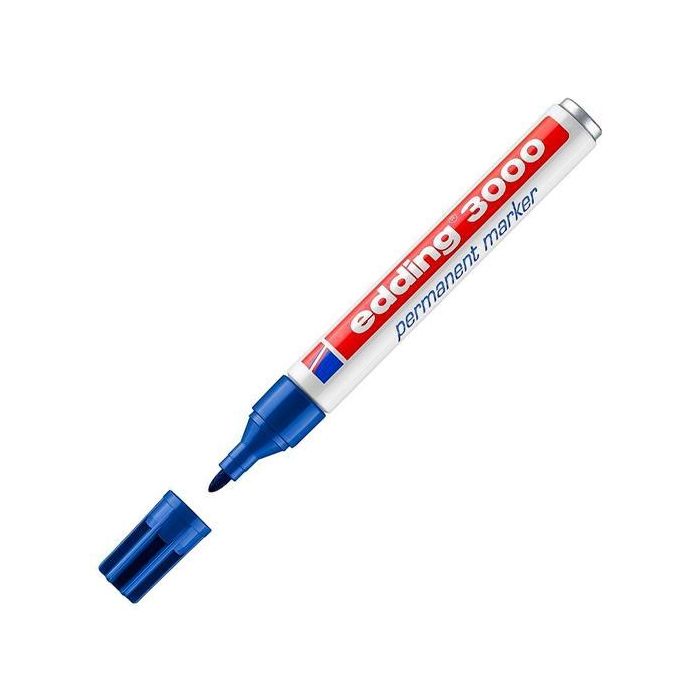 Edding Marcador Permanente 3000 Azul, Punta Redonda 1.5-3mm, para papel, cartón, metal, plástico y vidrio (10 Unidades) (10 Unidades)