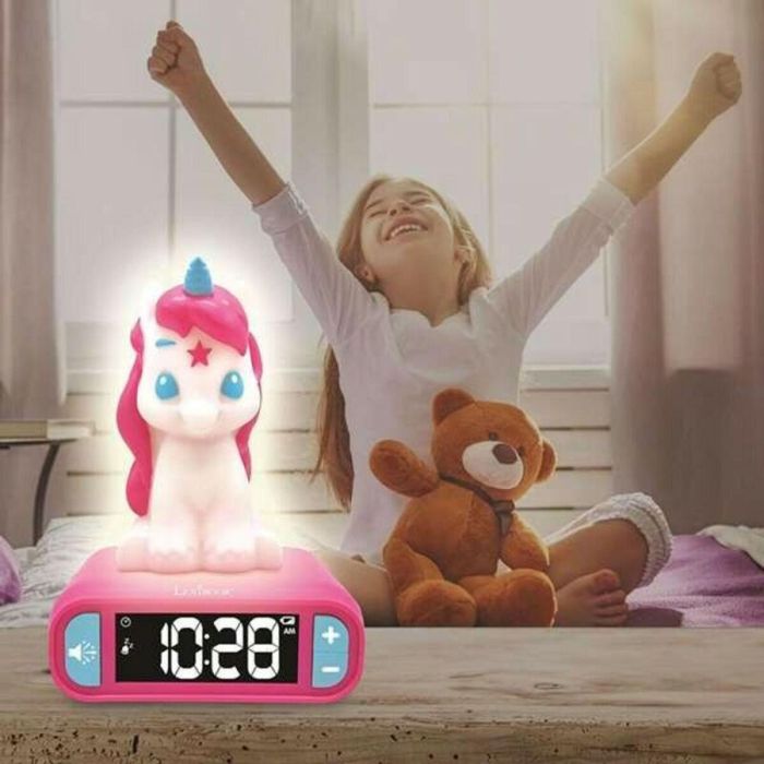 Lexibook Reloj Despertador Infantil Luz Nocturna Unicornio con Alarma Musical, Efectos de Sonido y Pantalla LCD Retroiluminada 1