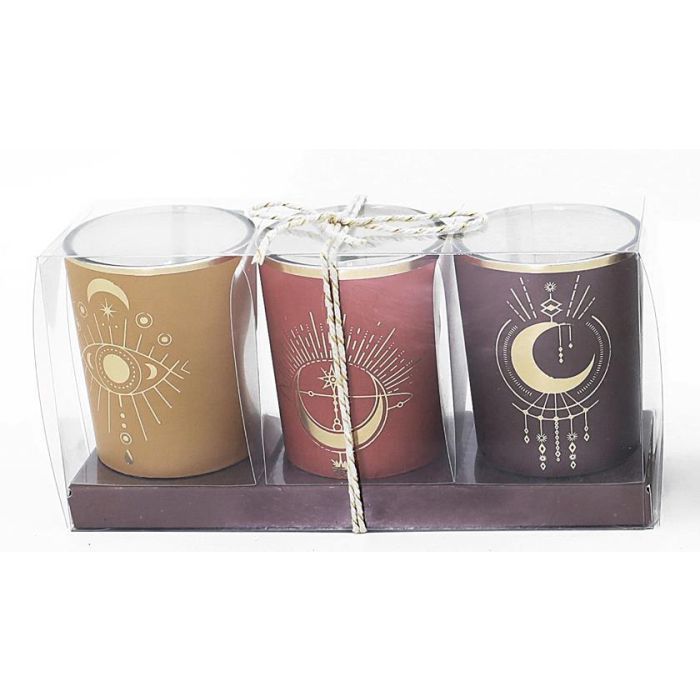 DKD Home Decor Vela Moderna Set de 3 con Perfume 5% de Cera y Cristal 5x8x16 cm en Tonos Amarillo, Rosa y Marrón (135g/ud)