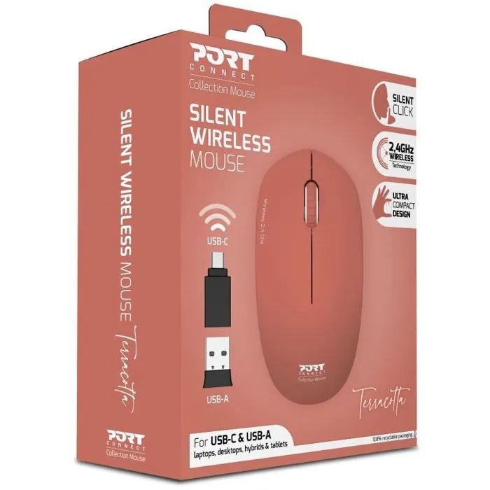 Port Designs Ratón Inalámbrico Colección II 900542 - 2.4 GHz, Terracota, Receptor USB Port Designs Ratón Inalámbrico Colección II 900542 - 2.4 GHz, Terracota, Receptor USB