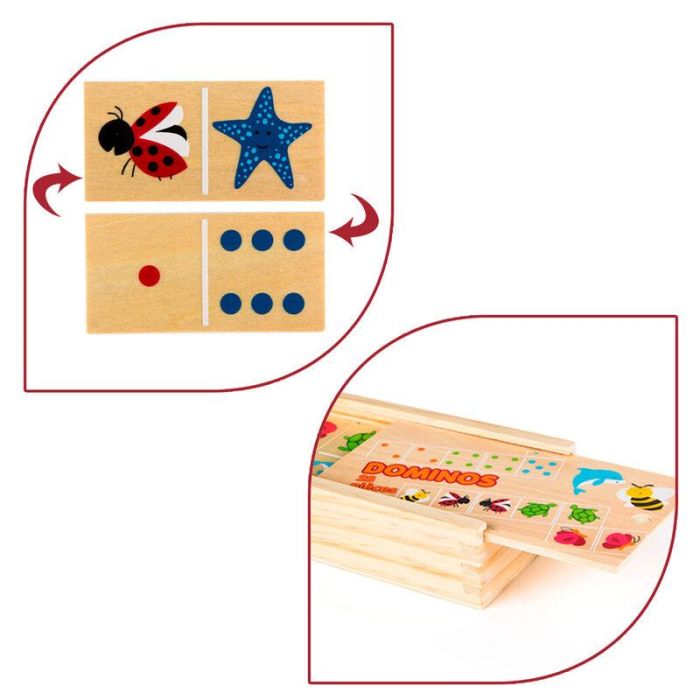Woomax Dominó de Animales de Madera 28 Piezas - Juego Infantil para Niños a partir de 2 Años 2 Woomax Dominó de Animales de Madera 28 Piezas - Juego Infantil para Niños a partir de 2 Años 2