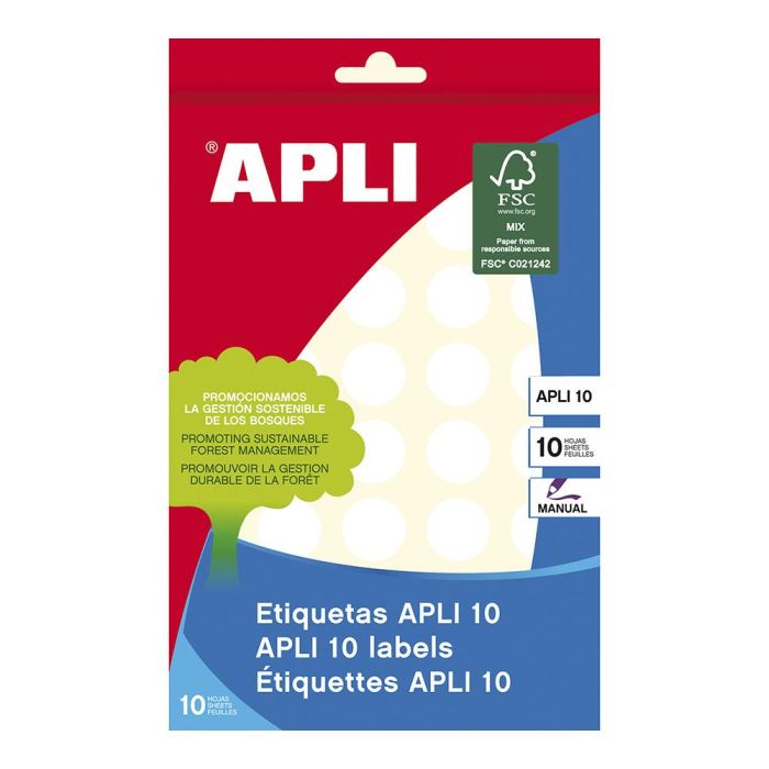 Apli Etiquetas Adhesivas Circulares Ø19 mm Escritura Manual 40 X 10H Blanco