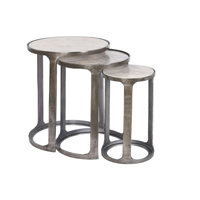 DKD Home Decor Alu antik 23 Mesita Auxiliar, Blanco Gris, Set de 3 Piezas, 45.5 x 56 x 45.5 cm 3