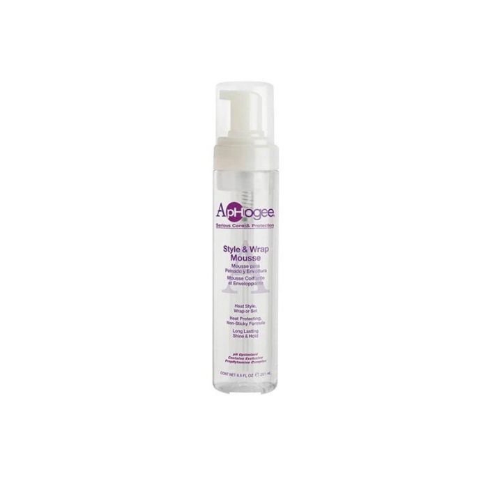 Aphogee Style & Wrap Mousse 251ml para Peinar, Aportar Brillo y Proteger del Calor, Fórmula Sin Alcohol y Sin Fijación Pegajosa