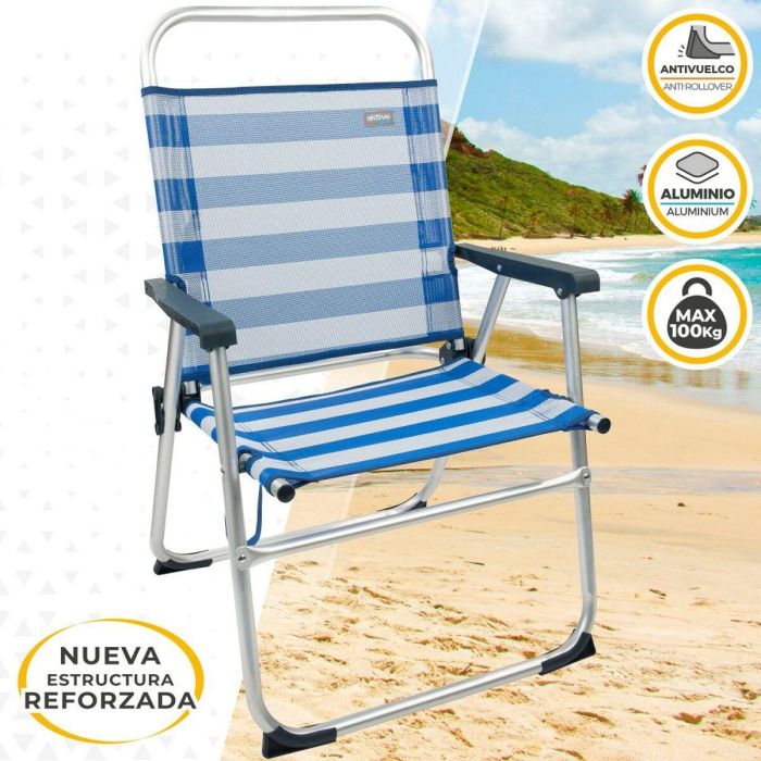 Silla de Playa Aktive Azul Blanco 48 x 88 x 50 cm Aluminio Plegable (4 Unidades) 5 Silla de Playa Aktive Azul Blanco 48 x 88 x 50 cm Aluminio Plegable (4 Unidades) 5
