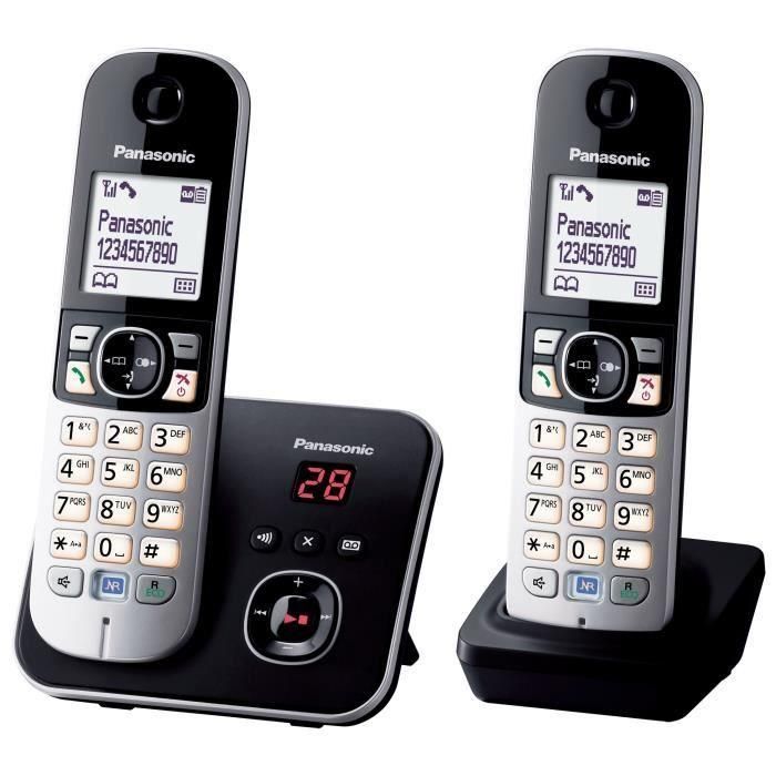 Panasonic KX-TG6822 Teléfono Inalámbrico DECT Duo con Contestador Automático, Altavoz, Identificador de Llamadas, Directorio 120 Nombres, GAP, Negro Gris 1