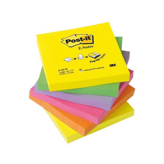 Bloc De Notas Adhesivas Quita Y Pon Post-It 76x76 mm Z-Notesultra Intenso Pack De 6 Blocs Surtido 1